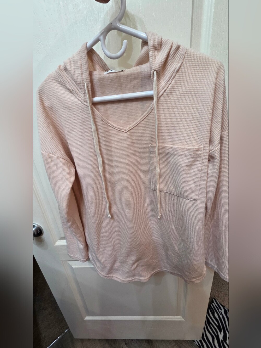 Light Blush Waffle Knit Hooded Pullover